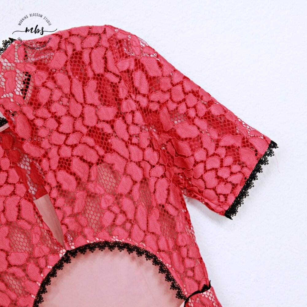 Alexis Lace Short Sleeve Cutout Lined Wide Leg Jumpsuit Raw Hems Pink Women XS - Picture 9 of 13